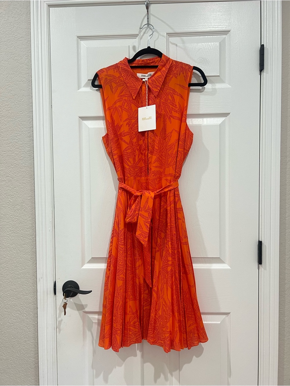 DVF Diane von Furstenberg Harmony Pleated Midi Dress Orange Lepic Argos Size L